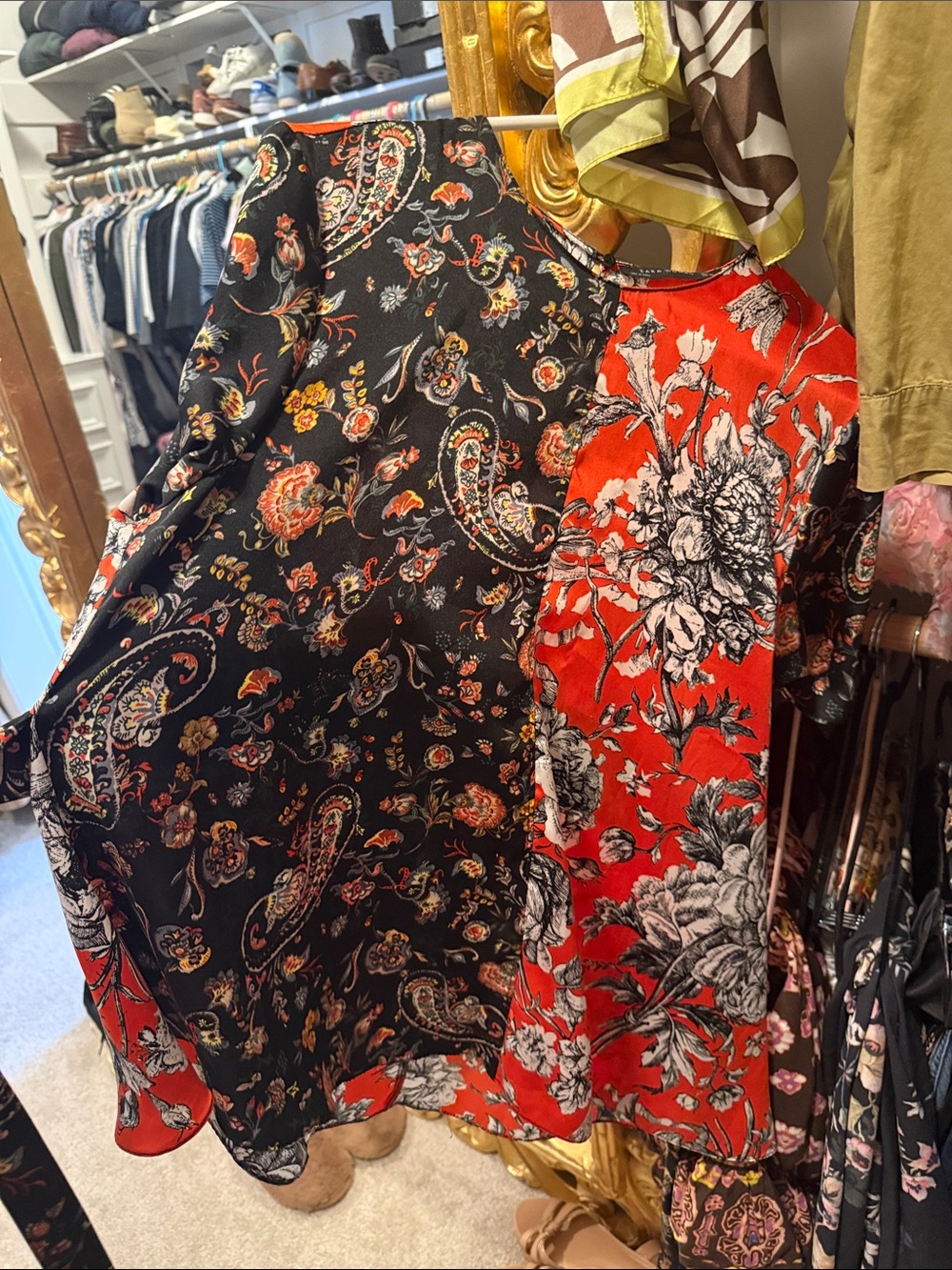 Zara Black & Red Split-Panel Floral Paisley shirt